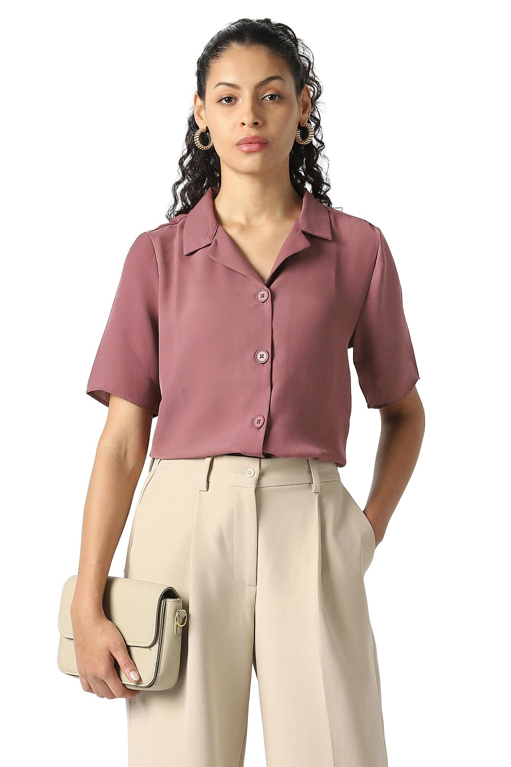 van heusen Women Polyester Regular Fit Solid Half Sleeve Casual Shirt-picture-36
