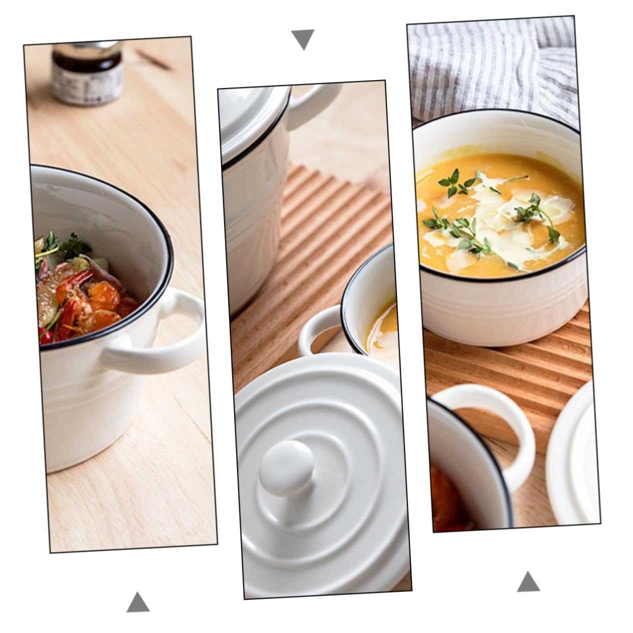 KICHOUSE 1pezzi Ciotola Per Zuppa Con Due Manici e Coperchio Resistente Al Calore e Robusta Per Cucinare Servire Yogurt Preparare Budini e Torte Facile Da Pulire e Trasportare