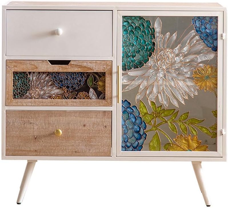 Sideboard Cabinet Hand-Painted Enamel Sideboard, Pantry Storage Cabinet Glass Light Luxury Drawer Cabinet Sideboard Cabinet with Drawers