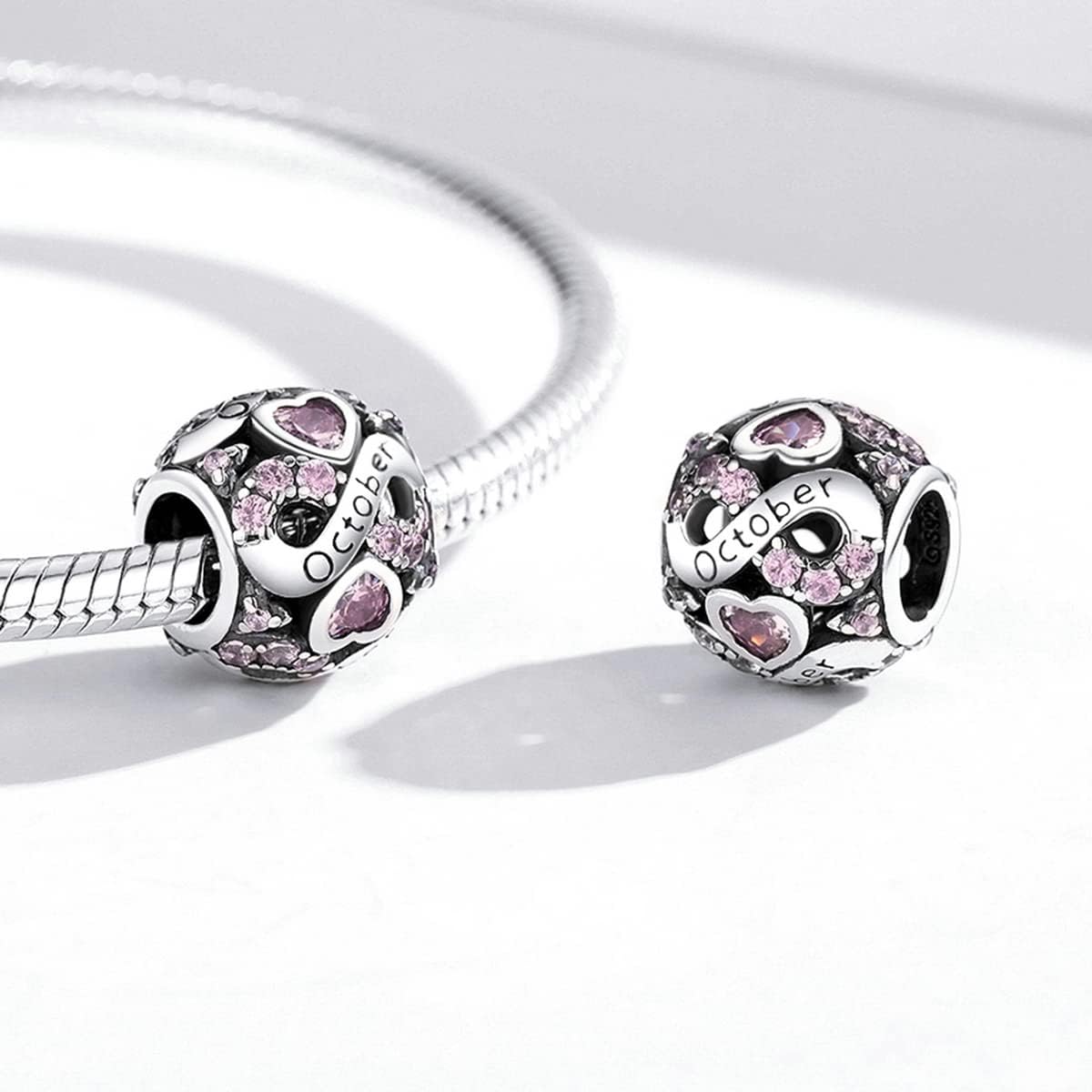 WOSTU 925 Sterling Silver Birthstone Bead Charm Jewelry for Charms Bracelets for Women Mother Sister for Gifts for Birthday Mother's Day Thanksgiving Christmas - Image 3