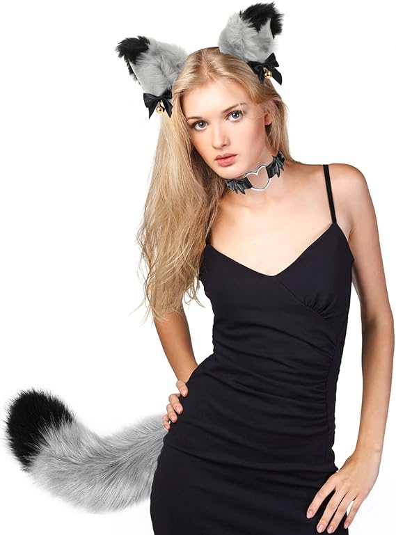 Juego de Colas y Orejas de gato Therian. Incluye 2 collares. Material esponjoso y de alta calidad