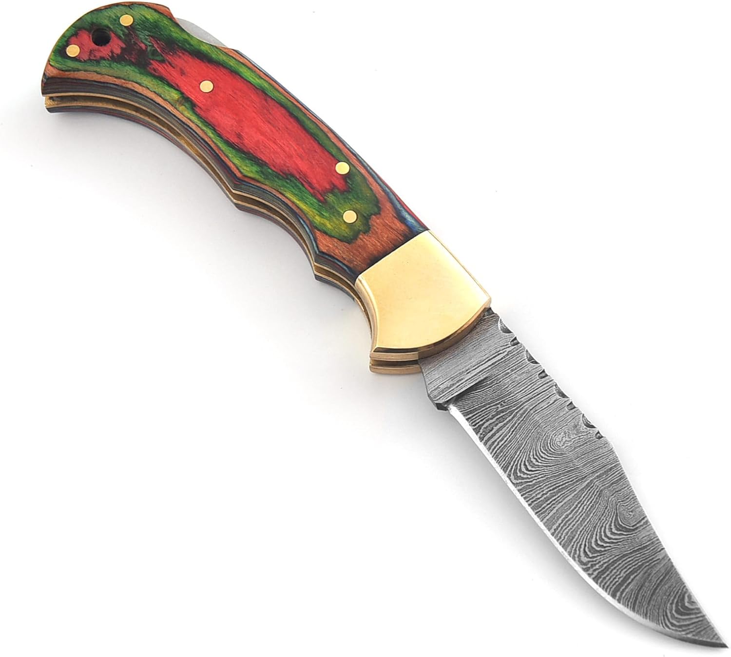 Nesmo-503 Handmade Damascus Steel Pocket Knife Folding Knives Small Pocket Knife for Outdoor, Camping, Hiking Back Lock Blade Made of Authentic Damascus Steel with leather Pouch (Pakka Wood Handle)