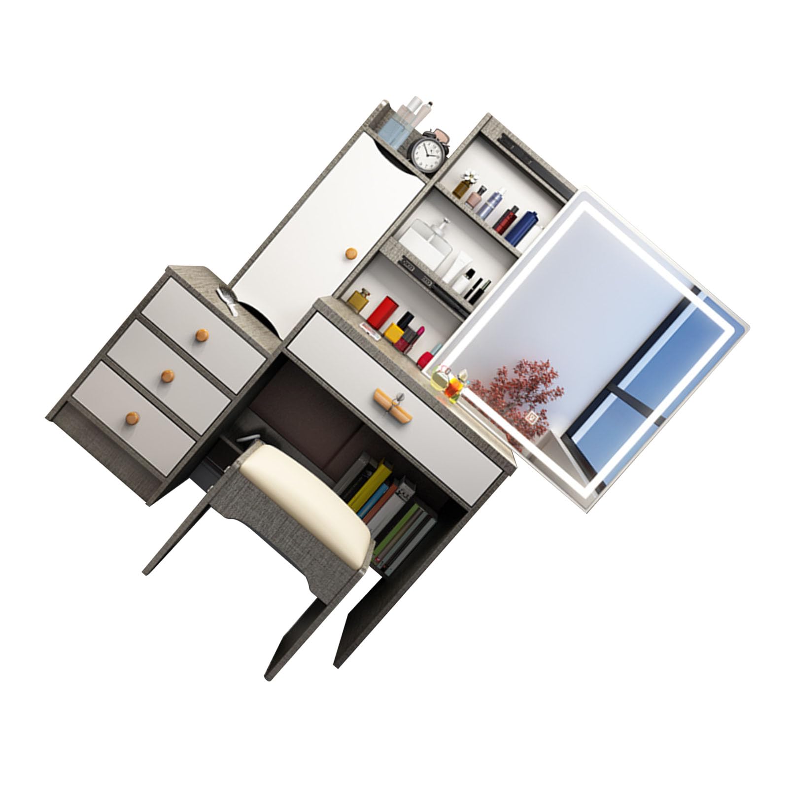 Vanity Table Toeletta Moderna Multifunzionale con Specchio Illuminato per Camera da Letto
