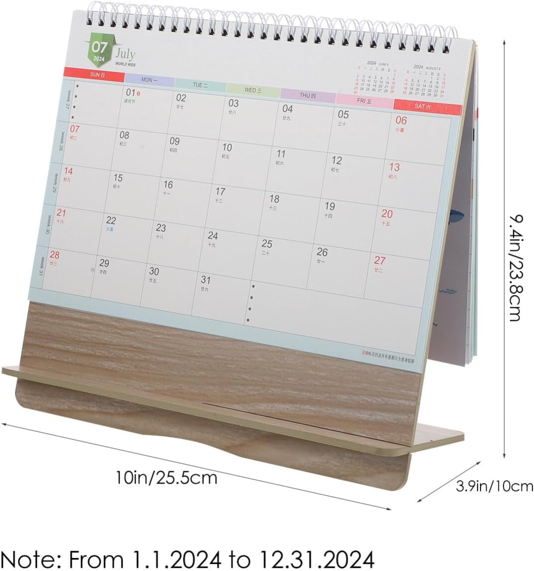 Großer Tischkalender 2024, 3D-Kalender, 2024 Schreibtischkalender mit Holzsockel, kreativer stehender Flip-Tischkalender von Januar 2024 bis Dezember 2024, 12 Monatsplaner für Zuhause, Büro, Schule