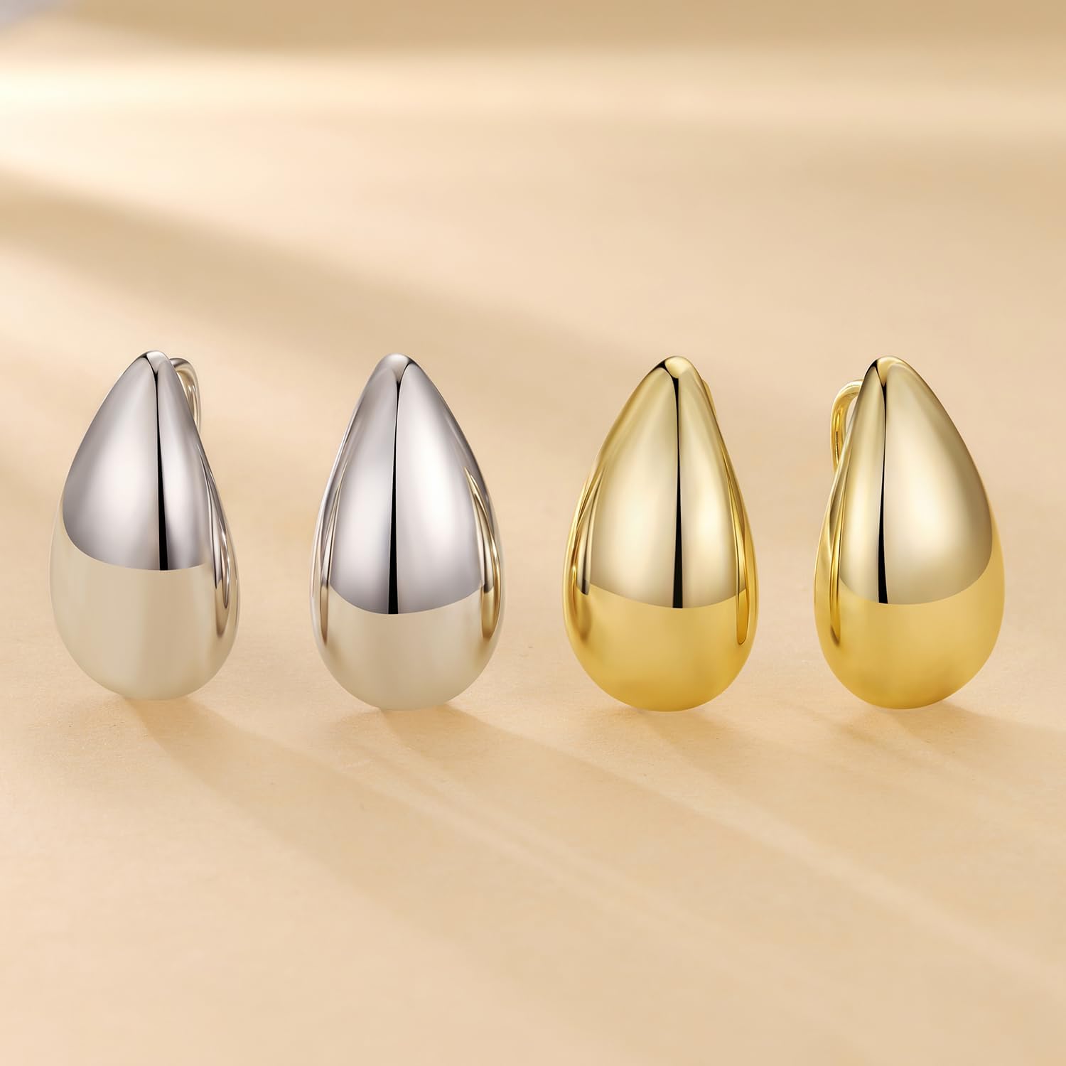 BISAER Chunky 925 Sterling Silver Post Glossy Geometric Backless Earrings Hypoallergenic, 14K Gold Plated Exaggerated Hook Earrings for Women Minimalist Jewelry Gift Everyday Wear - Image 7