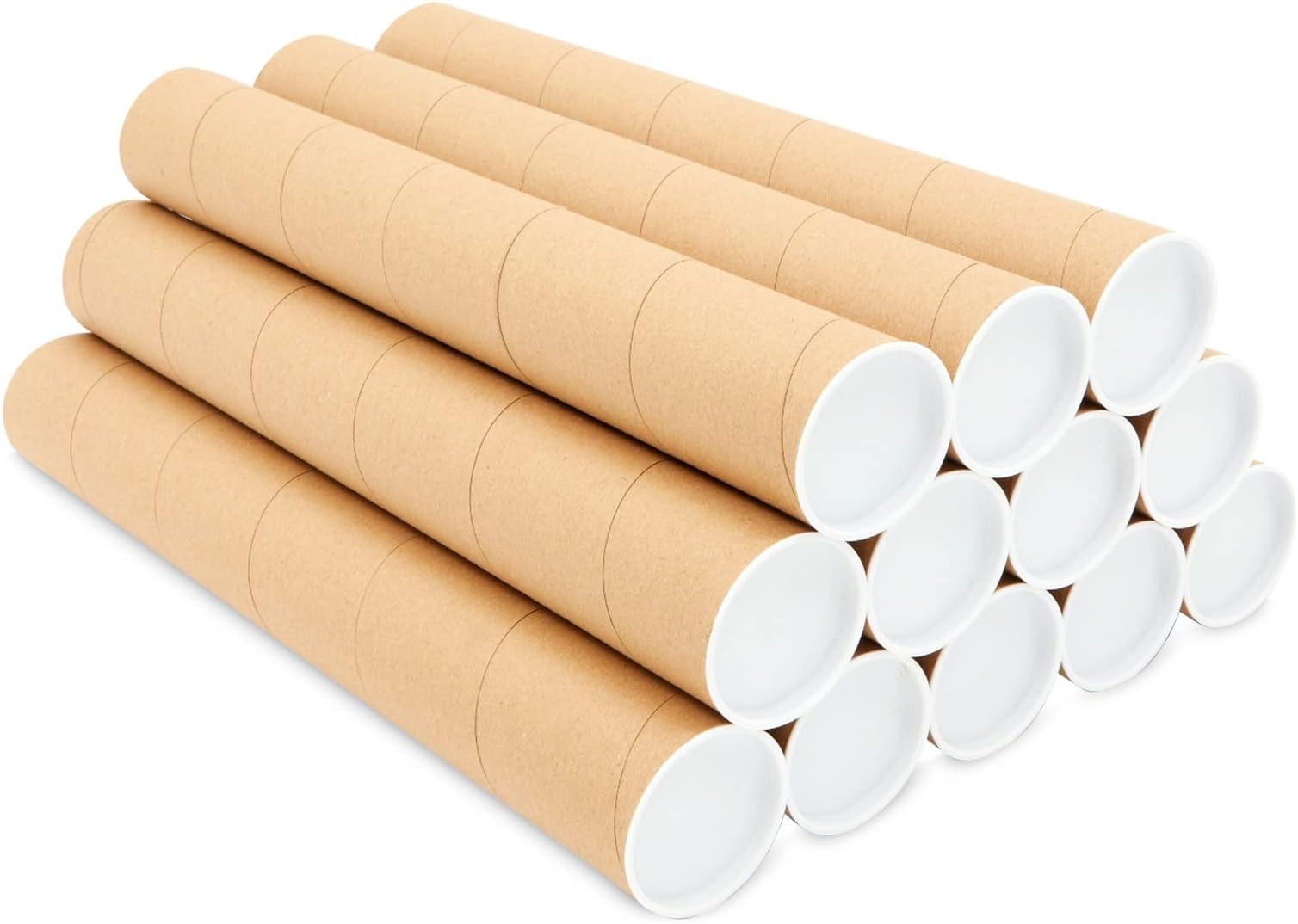 Juvale 12-Pack Poster Tube Mailers - 16 in x 2.25 in Brown - 3-Ply Kraft Paper with Snap Caps - Cardboard Mailing Tubes for Posters, Art Prints & Maps