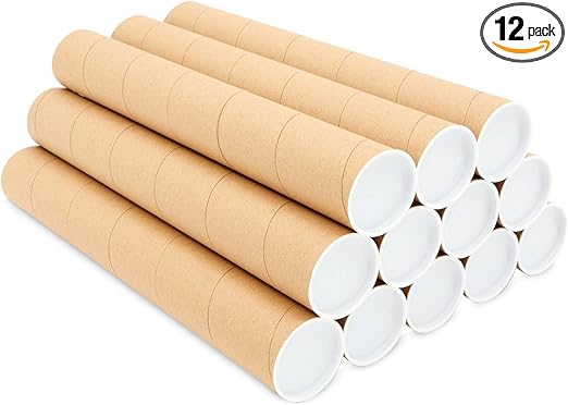 Juvale 12 Pack Mailing Tubes with Caps, 2x16 Inch Kraft Paper Round Cardboard Mailers for Shipping Posters, Art Prints, Maps, Blueprint (Brown Poster Tube)