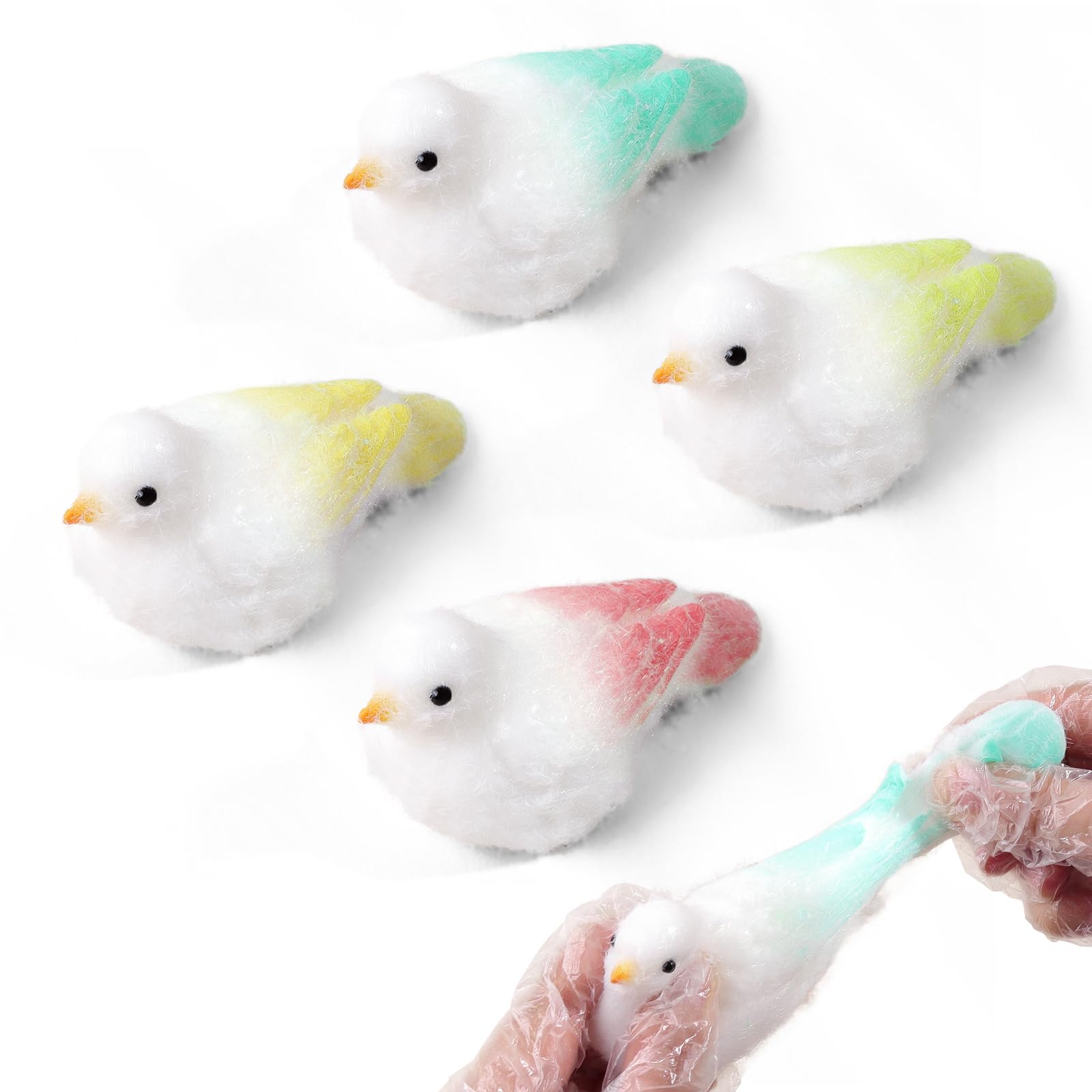 4 PCS Handmade Bird Squishies Toys,Soft Stretchy Birds Stress Relief Simulation Fake Bird Fidget Toy for Adults Teenage Party Favors(Red, Yellow, Blue, Green)