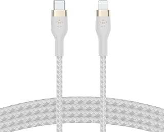 Belkin BoostCharge Pro Flex Braided USB Type C to Lightning Cable (2M/6.6ft), MFi Certified 20W Fast Charging PD Power Delivery for iPhone 14/14 Plus, 13, 12, Pro, Max, Mini, SE, iPad and More - White