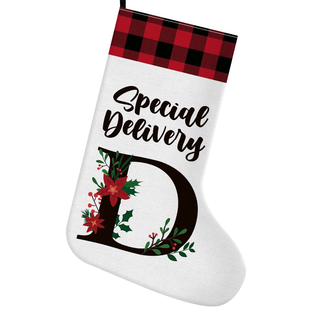 christmas stocking initial letter d, burgundy buffalo snowman christmas stocking christmas xmas decor holiday decoration for home party family mom dad daughter son kids teens gifts