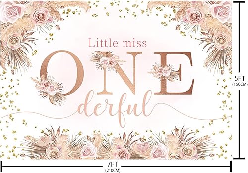 Miniatura 5 de AIBIIN Fondo de 10 x 7 pies de Little Miss Onederful para decoración de fiesta de primer cumpleaños, suministros para niñas, color rosa, bohemio,