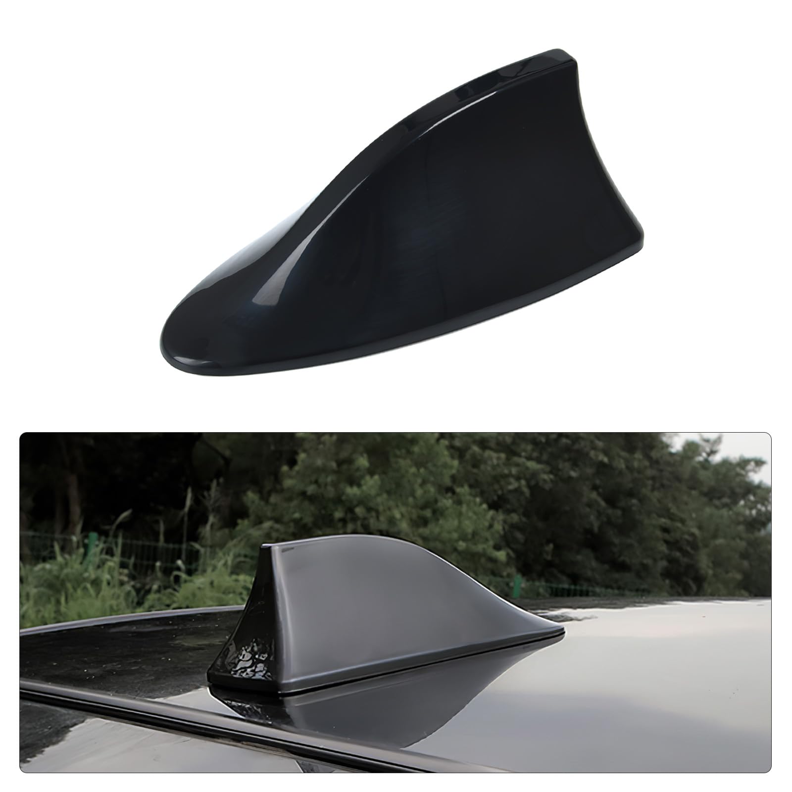 Shark Fin Antenna Cover for Car, Auto Top Roof Aerials AM/FM Radio Signal Base with Adhesive Tape, Decorative Top Mounted Dummy Roof Aerial, Universal Car Accessories (Black)