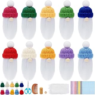 WEBEEDY 10 Sets DIY Faux Fur Gnomes Kit Gnome Making Kit Gnome Beards for Crafting with Faux Fur Beard and Wooden Balls Noses for Gnomes Santa Elf Hanging Home Decor Christmas Party Supplies