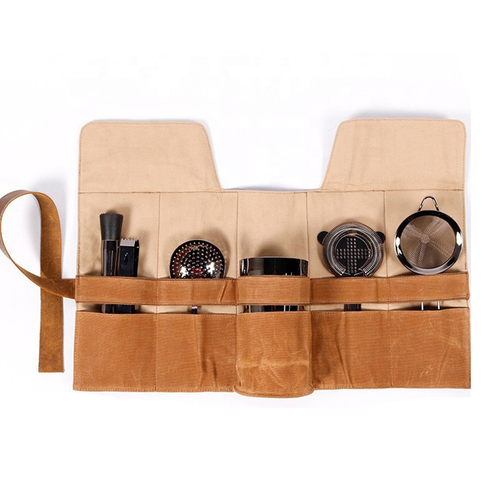 ZALTAS Brown Barman kit kit Canvas Travel Bartender Kit Barware Ensemble de Barres, Sac à Outils de Cocktail et Ensemble de Bar Portable des Cadeaux Parfaits pour Les Homme Brown