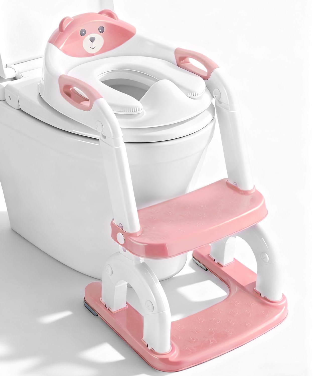 Asiento de inodoro para niños con escalera, 2 en 1, ajustable en altura, plegable, con asiento acolchado, antisalpicaduras y antideslizante, accesorio de inodoro para niños a partir de 1-6 años
