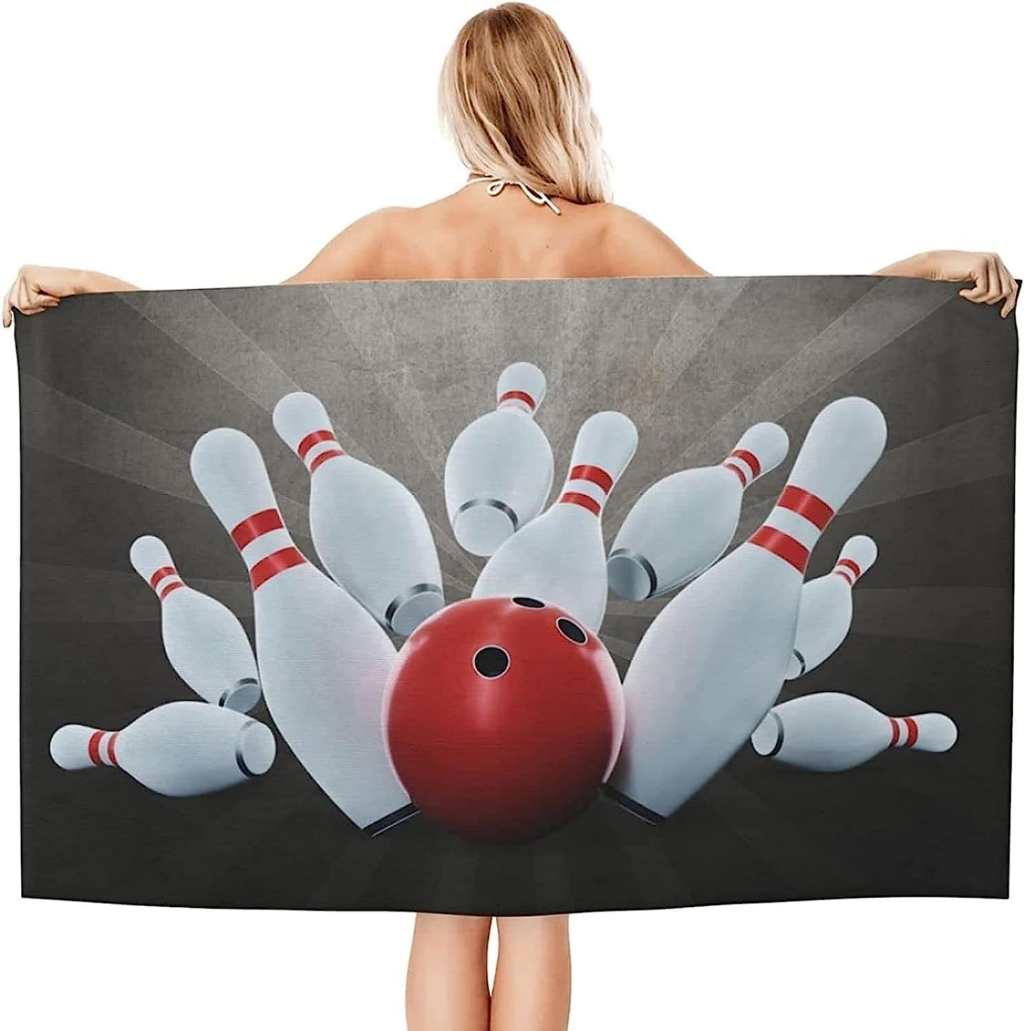 Telo Mare Microfibra Grande Bowling 200 X 200 Cm, 3D Telo Mare Leggero Antisabbia Per Donna Uomo, Asciugamano Microfibra Asciugatura Rapida Per Bagno, Spiaggia, Campeggio, Viaggio -8K8P+I4J