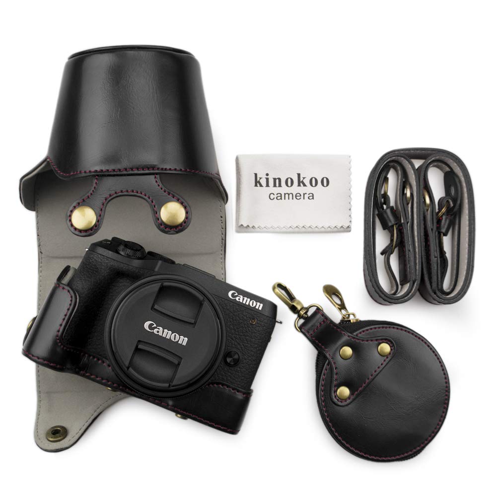 Kinokoo - Custodia per Canon EOS M6 Mark II, compatibile con Canon EOS M6 Mark II e obiettivo da 15-45 mm con tracolla, custodia protettiva per Canon EOS M6 II (marrone