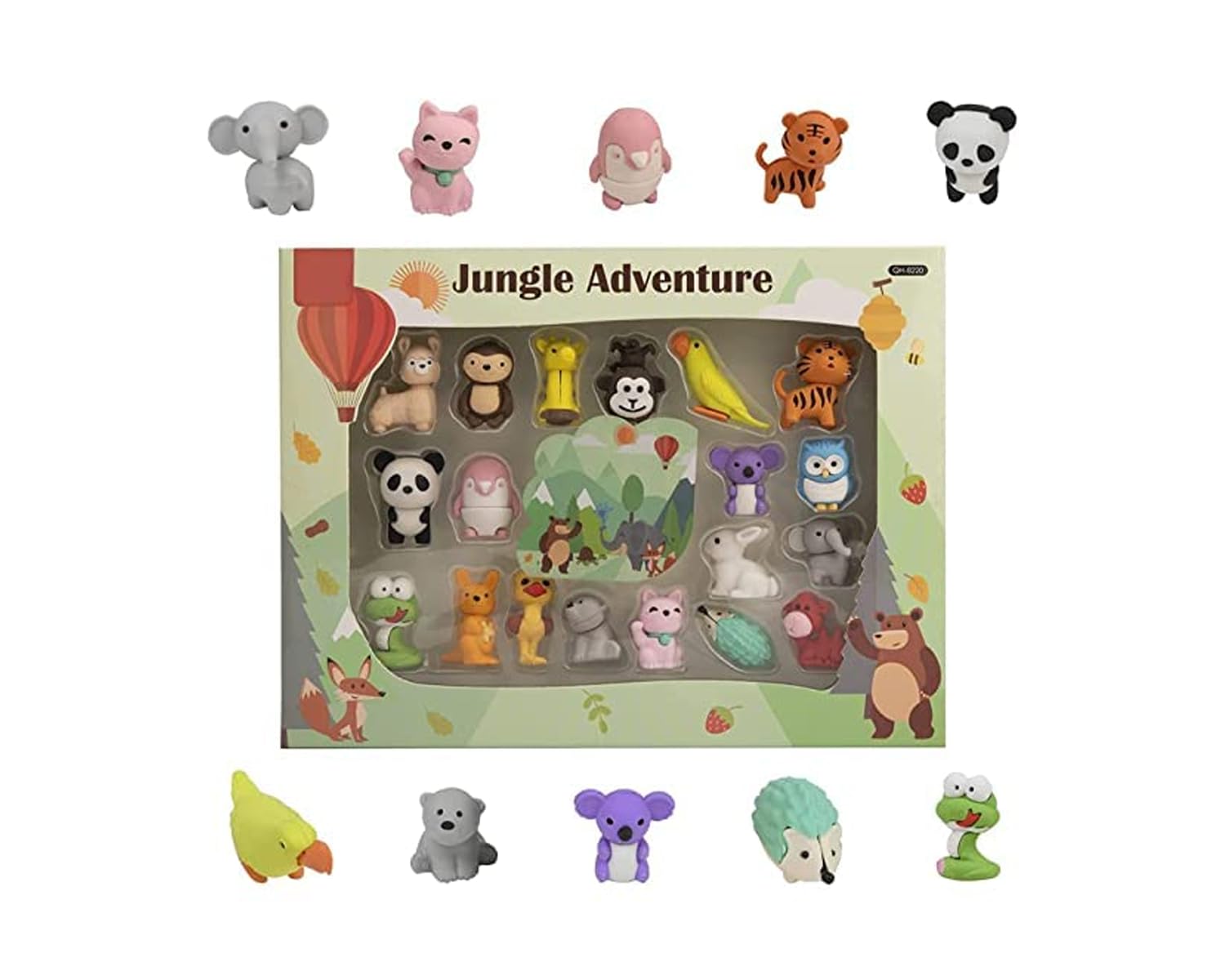 Curio Toys Colorful Jungle Adventure Theme Stationary for Boys & Girls with 21 Cute Adorable Characters, Fancy Eraser Set Birthday Party Return Gift for Kids (Jungle Adventure) (B0BVMVR4G9) Amazon Price History, Amazon Price Tracker