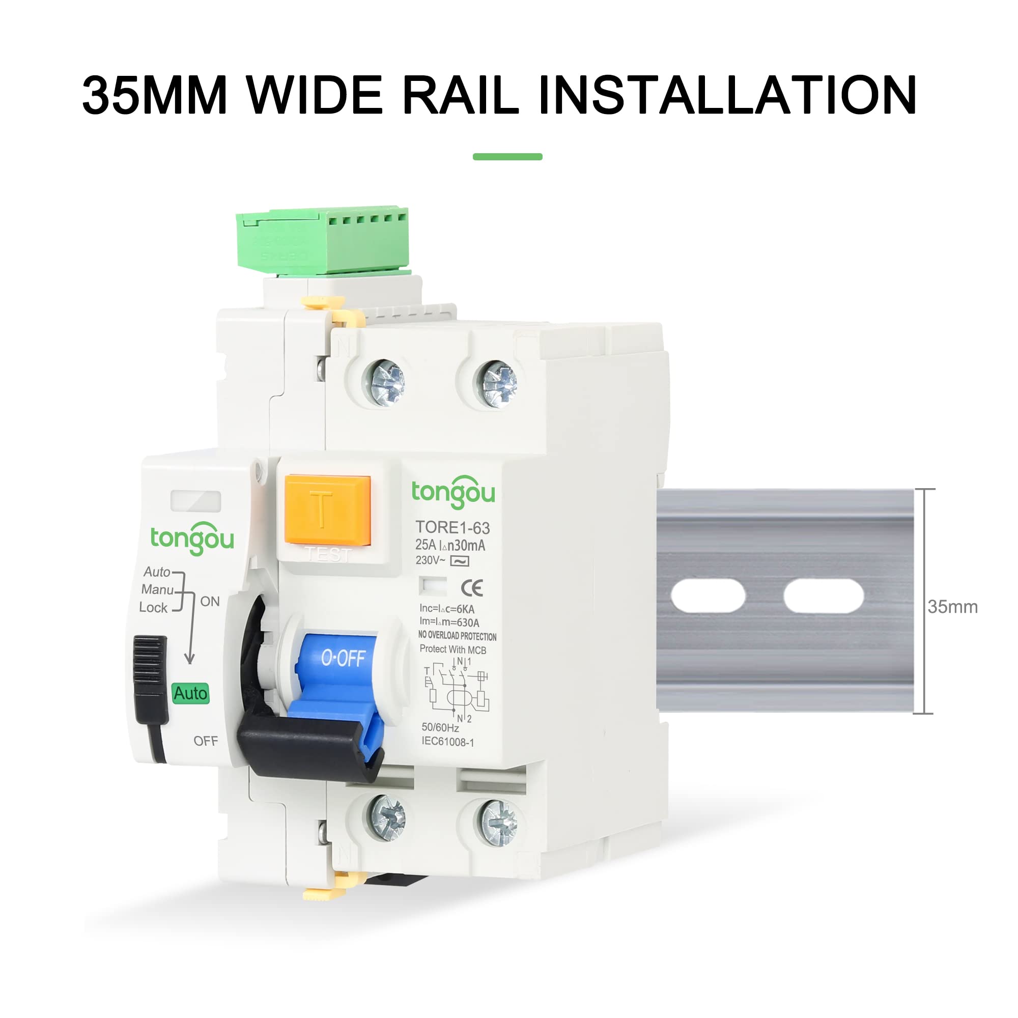 Interruttore Magnetotermico Differenziale RCCB RCD 6KA AC 2P 230V Tipo Automatico Dispositivo Richiusura Differenziale Interruttore 63A 30mA 100mA 300mA Smart Breaker(2Pole 100mA,25A)
