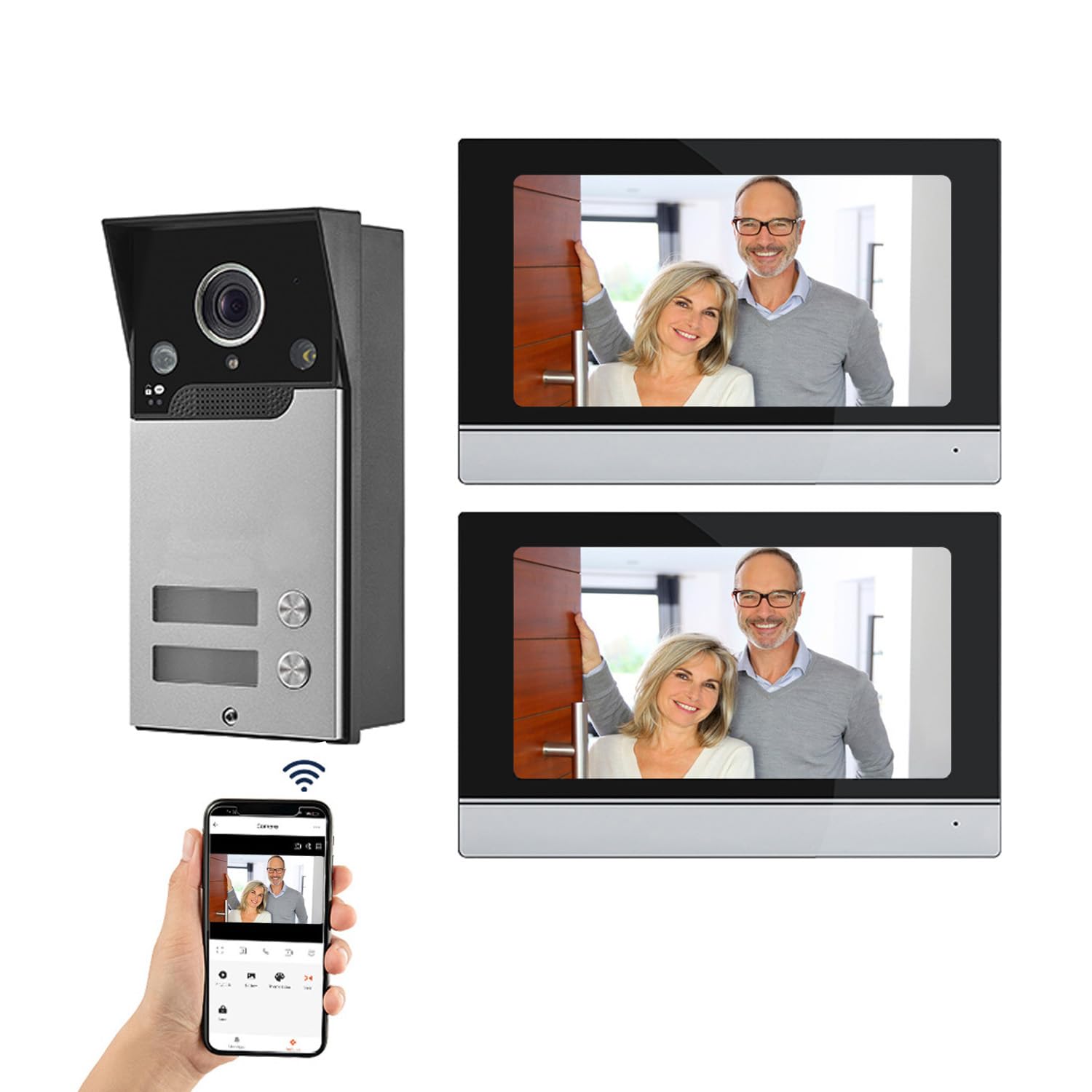 Wifi Tuya Videocitofono Cablato 2 Unità Campanello Per Il Sistema Di Videocitofono Domestico Video Campanello, Touch Screen Da 7 Pollici Del Monitor Interno, Telecamera Di Visione Notturna 1080p