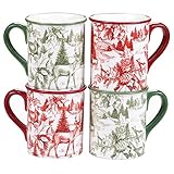 Certified International Winter Field Notes 16 oz. Toile Mugs, Set of 4 , 2 Assorted Designs