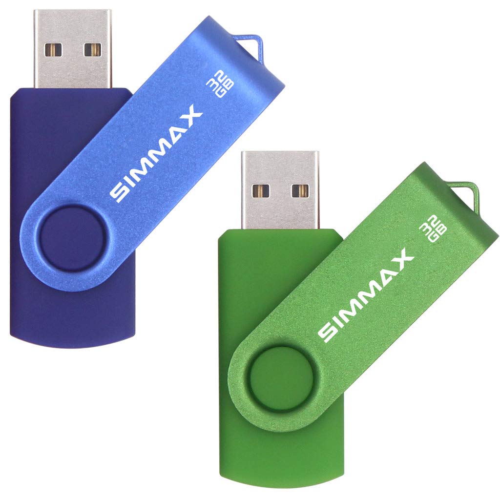 SIMMAX Memorias USB 2 Piezas 32GB USB 2.0 Stick Giratoria Flash Drive Pendrives Almacenamiento Datos (32GB Azul Verde)