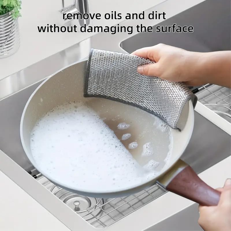Image of Afrodite Non Scratch Wire Dishcloth, Multipurpose Wire Dishwashing Rag for Wet and Dry, Multifunctional Dish Rags for Washing Dishes, Reusable Steel Wool Scrubber for Kitchen Cleaning (6pcs)
