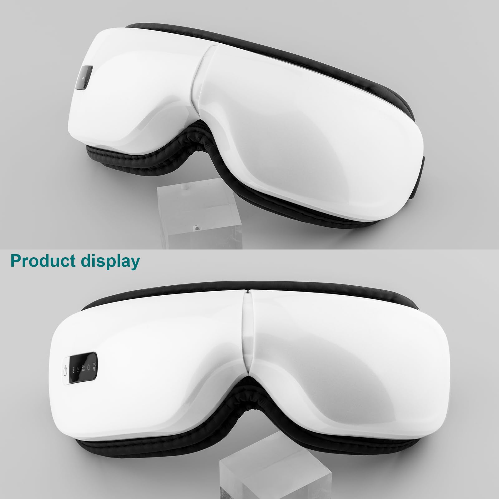 Masajeador de ojos con compresión térmica, vibración y música Bluetooth, recargable, 5 modos de masaje, terapia ocular para aliviar el dolor ocular, mejorar los ojos secos y dormir