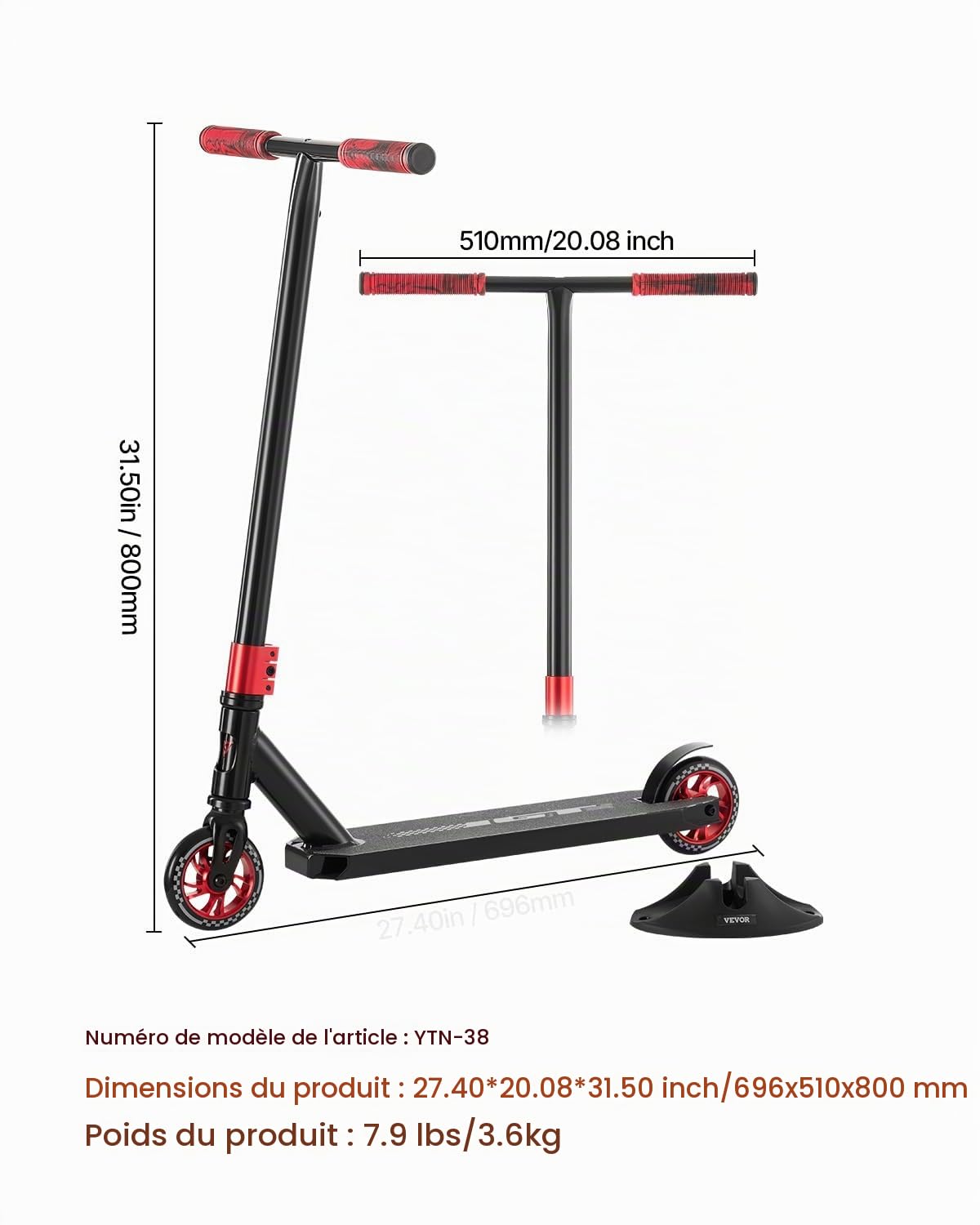 VEVOR Trottinette Freestyle pour Enfants de 11 à 13 Ans, Adolescents, Adultes, Trottinette acrobatique garçons et Filles, Plateau en Aluminium léger à Double Couche, pour intermédiaires et débutants