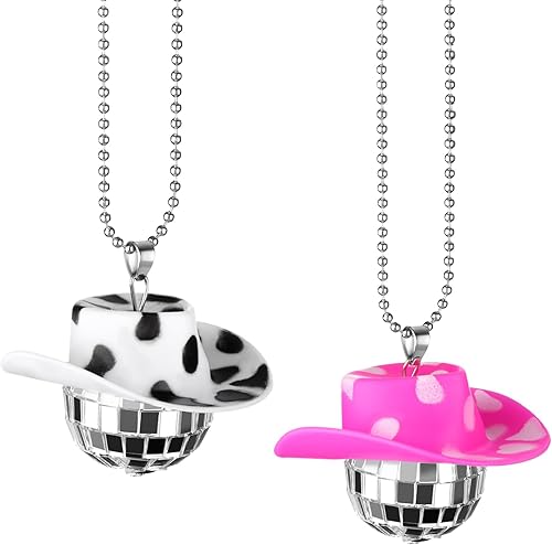 Miniatura 1 de 2 adornos colgantes de bola de discoteca para automóvil, sombrero de vaquero, bola de disco impresa, accesorios para automóvil, espejo retrovisor,