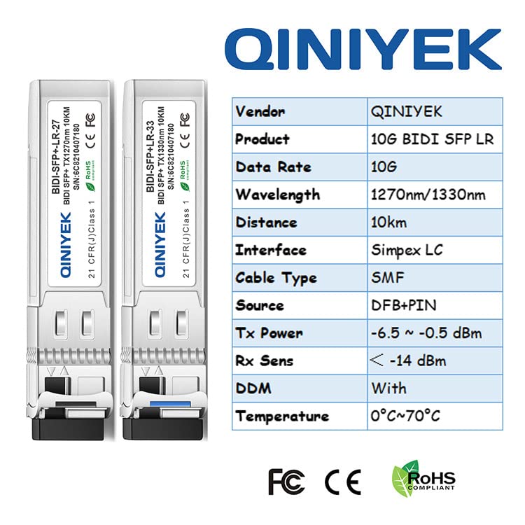 Switch Sfp Un Par De Módulos 10G SFP BIDI, Transceptor 10G SFP BIDI, TX1270nm/RX1330nm Para Cisco SFP 10G BXD I, Cisco SFP 10G BXU I, Ubiquiti, Mikrotik, D Link, Supermicro, Netgear Y