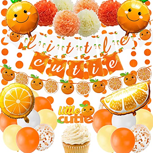 47 Pcs Little Cutie Baby Shower Decorations Including Little Cutie Cake Topper Banner A Little Cutie is on the Way Baby Shower Balloons Garland Pom Poms for Girl Little Cutie Baby Shower Decor