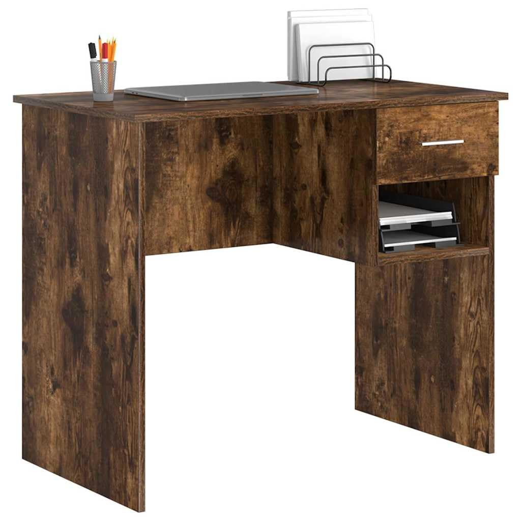 Scrivania affumicatura 90 x 49,5 x 75 cm, materiale in legno, Computer Desk con cassetto, scaffale, Home Office Desk Modern, Durevole