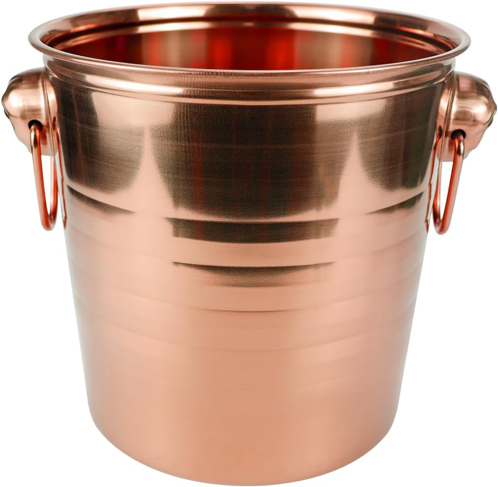 5L Metal Ice Buckets Stainless Steel Ice Bucket with Handles Wine Champagne Bucket Beer Bottles Cooler for Home Restaurant Hotel Party（Rose Gold)