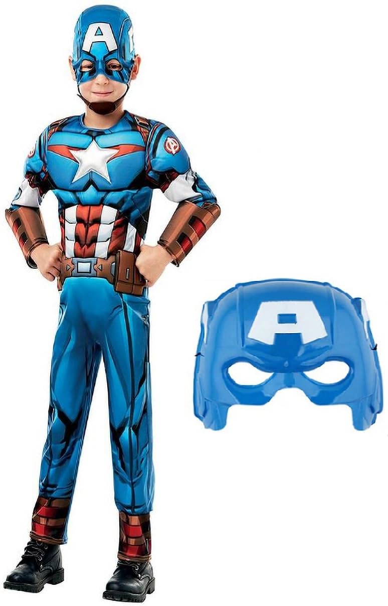 FIERWARZ Hosiery Captain America Full Muscle Dress Set With Mask Avenger Superhero Costume For Kids Halloween Dress Fancydress Birthday Gift | Cosplay Bodysuit for Boys and Girls (3-4 Yr), CAD L (B0D1FN3QDZ) Amazon Price History, Amazon Price Tracker