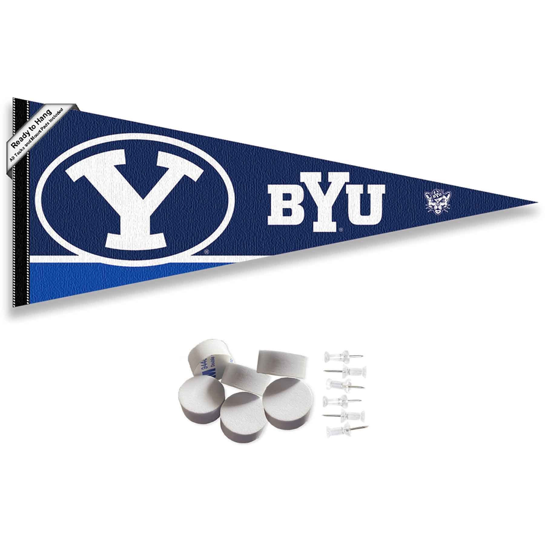 College Flags & Banners Co. Brigham Young Cougars Pennant Flag and Wall Tack Mount Pads