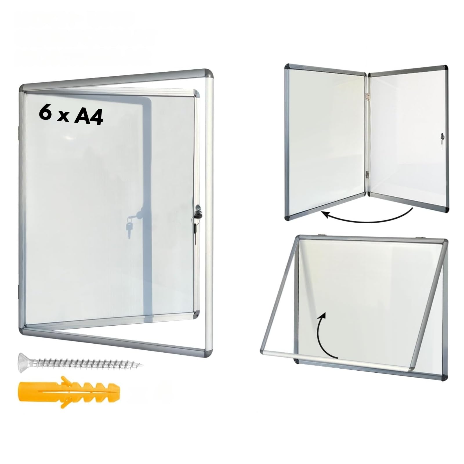 KARAT - Vitrine d'affichage - Enseignes murales en Verre Acrylique - Panneau magnétique - Tableaux d'affichage -Cadres d'affichage avec Serrure - Armoires d'affichage Cadre en Aluminium - Format 6xA4