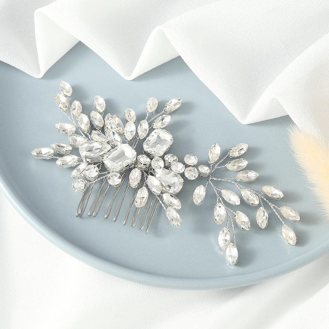 Pair of  silver and rhinestone hair combs purchased from Zitomers Amazon.com : Catery Crystal Bridal Hair Combs Rhinestones  main image 4