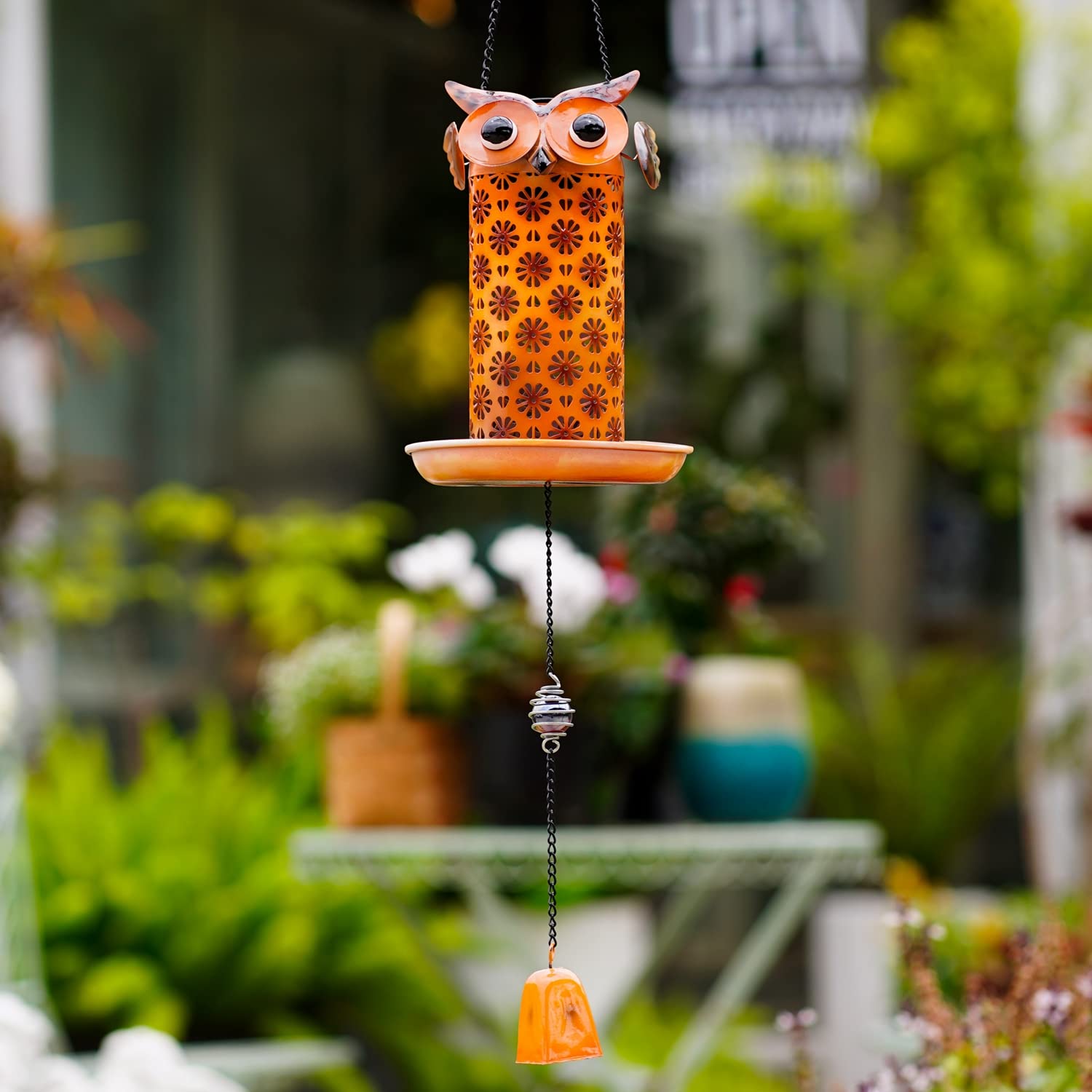 WDLFCGC Solar Wild Bird Feeder for Outside Hanging Gifts for Bird Lovers,Owl Decorative Solar Bird Feeder Hanging Bells at The Bottom.