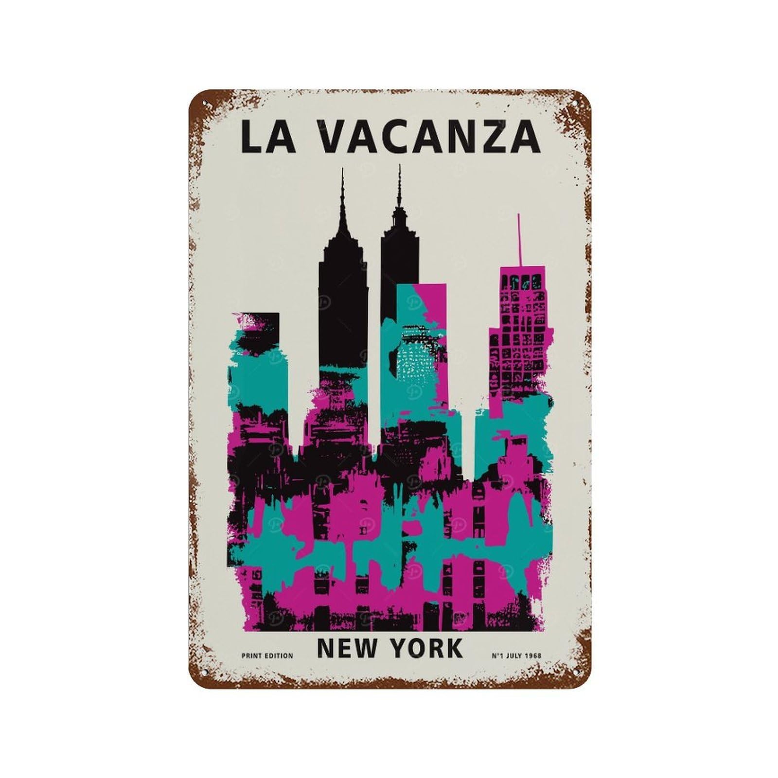 New York City Retro Poster Weathered Tin Sign 11.8"x7.9", Rustic Home Decor for Garage, Bar And Workshop Decor
