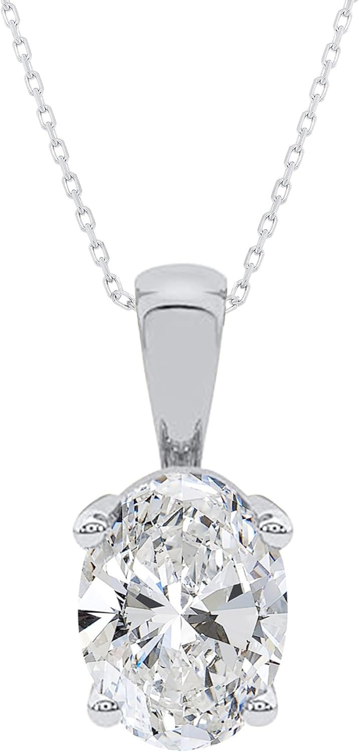 1 Carat Solitaire Pendant Necklace Oval Shape IGI Certified Lab Grown Diamond in 14K Gold with 17' Chain-Gift for her (Clarity: VS-SI, Color: G-H)