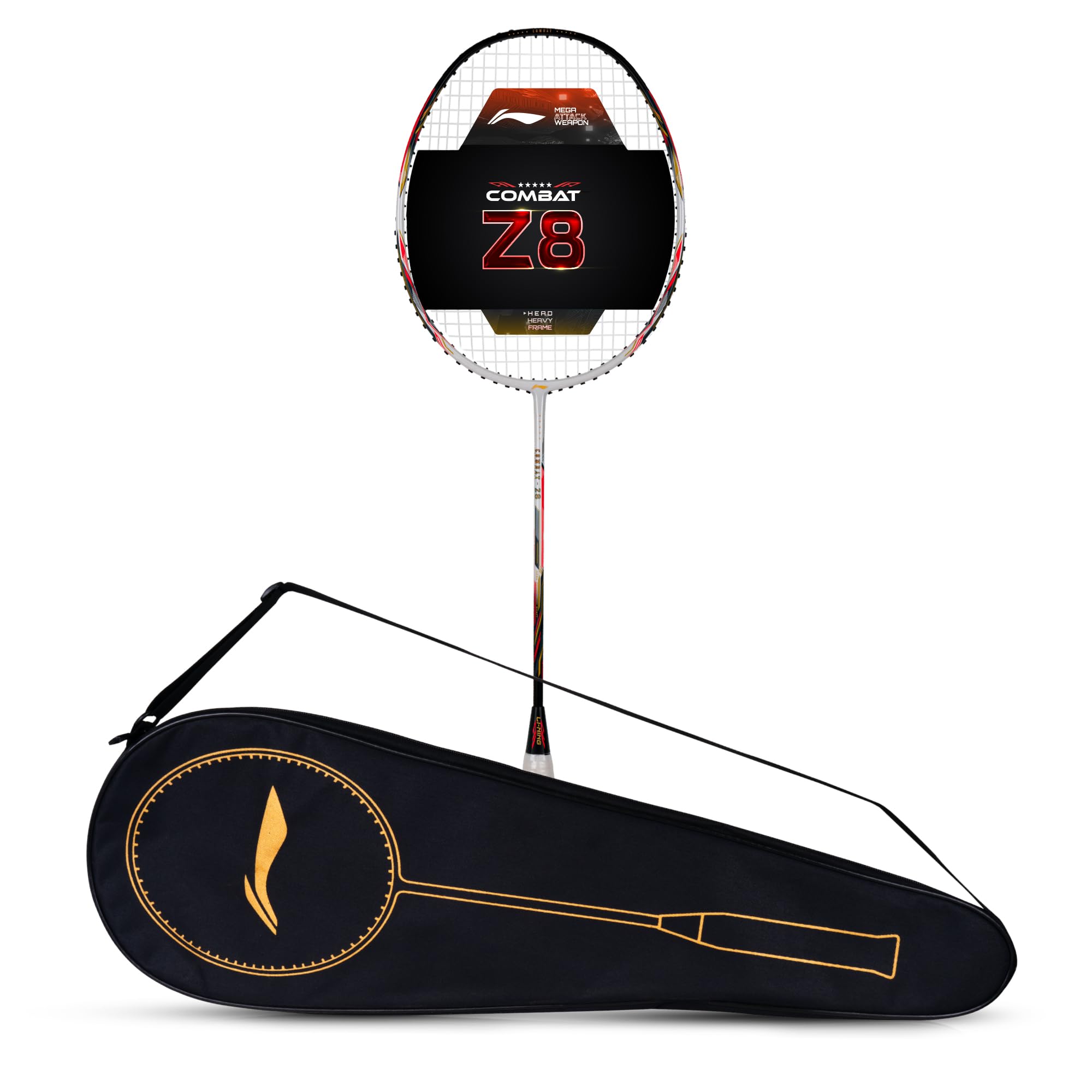 Li-Ning Combat Z8 Carbon Fibre Strung Badmiton Racket with Free Full Cover (White/Black/Orange Red, 84 Grams)-image-5