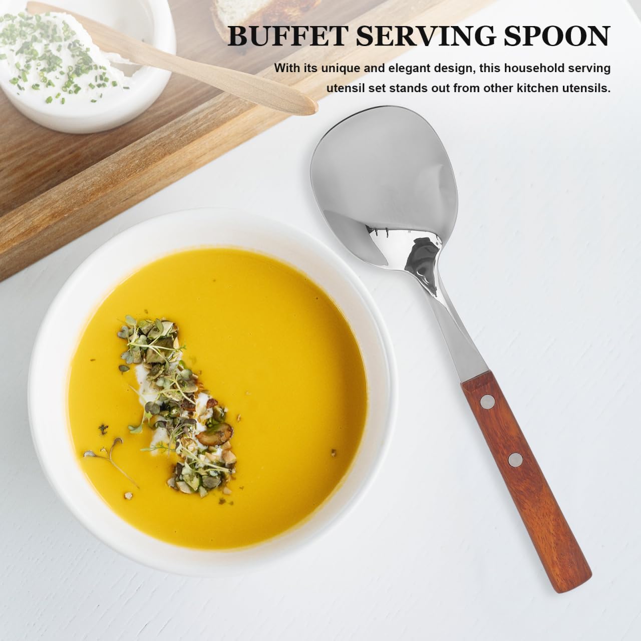 Stainless Steel Serving Spoon - Rosewood Handle -8