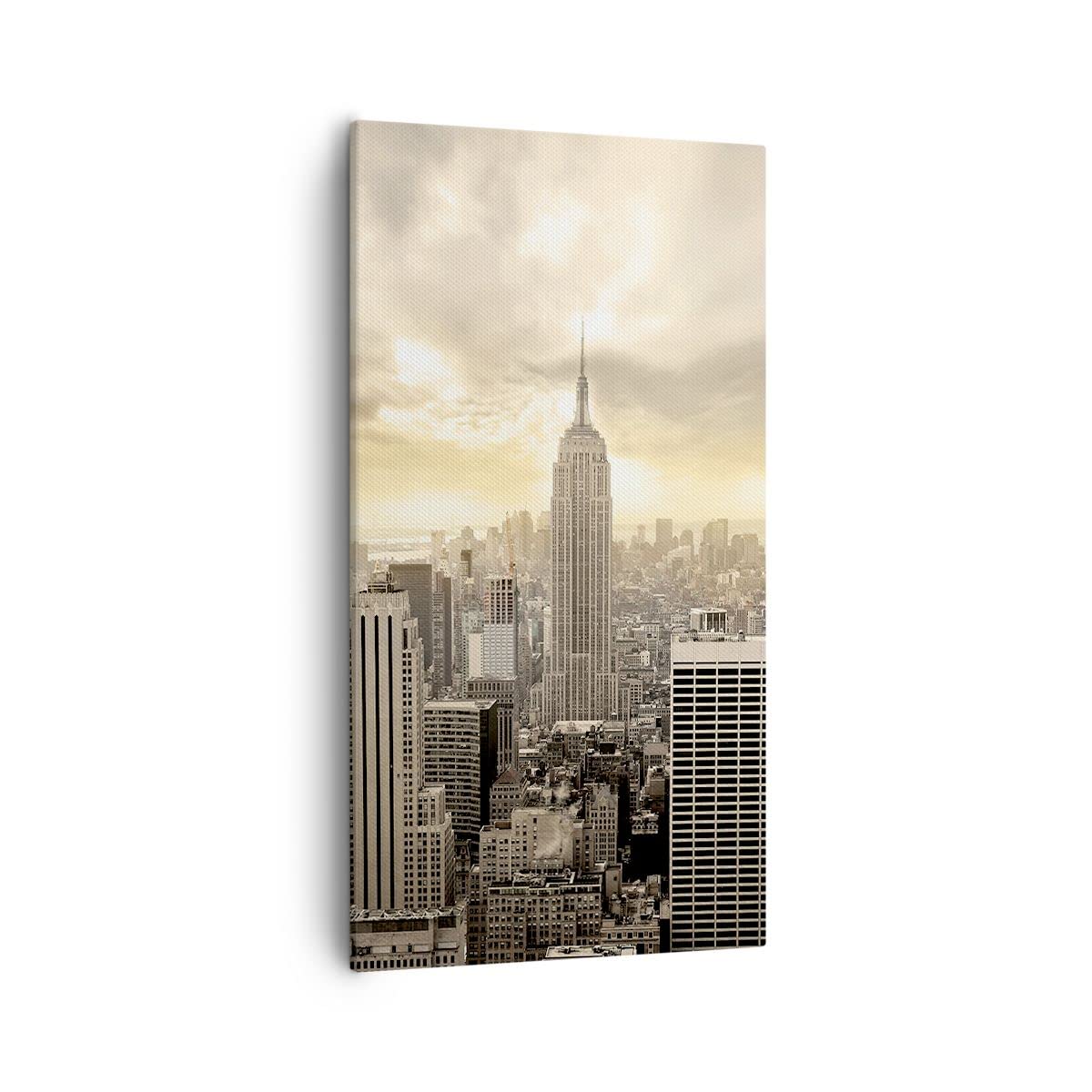 Cuadro Decorativo 55x100 cm Moderno Vertical Arquitectura Ciudades - 2630 | Nueva York Ciudad Rascacielos Cuadro sobre Lienzo Grande Arte mural Decoración del Hogar Salón Dormitorio Cocina