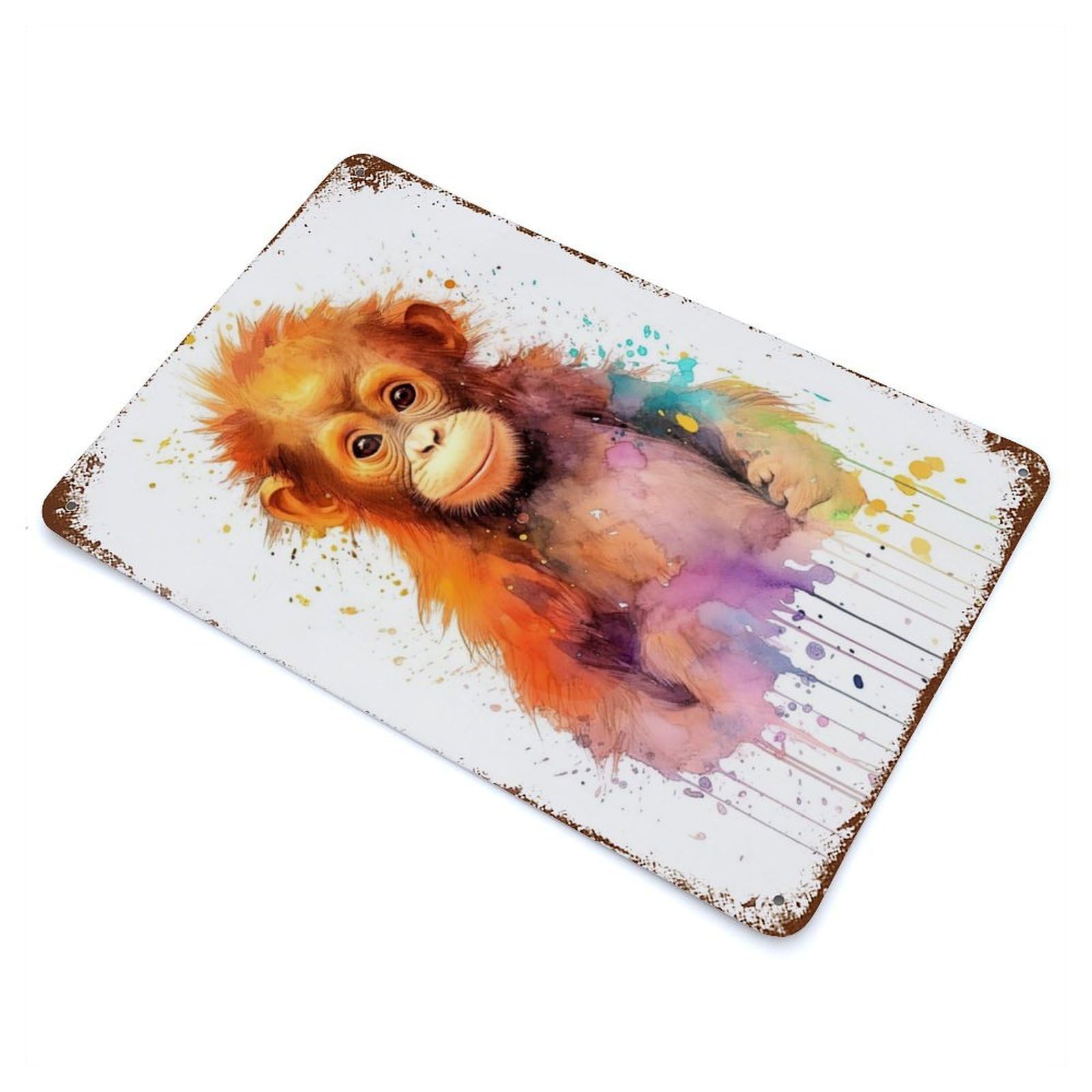 Watercolor Baby Orangutan Decorative Tin Sign 11.8"x7.9", Retro Wall Decor for Living Room, Hallway And Home Decor