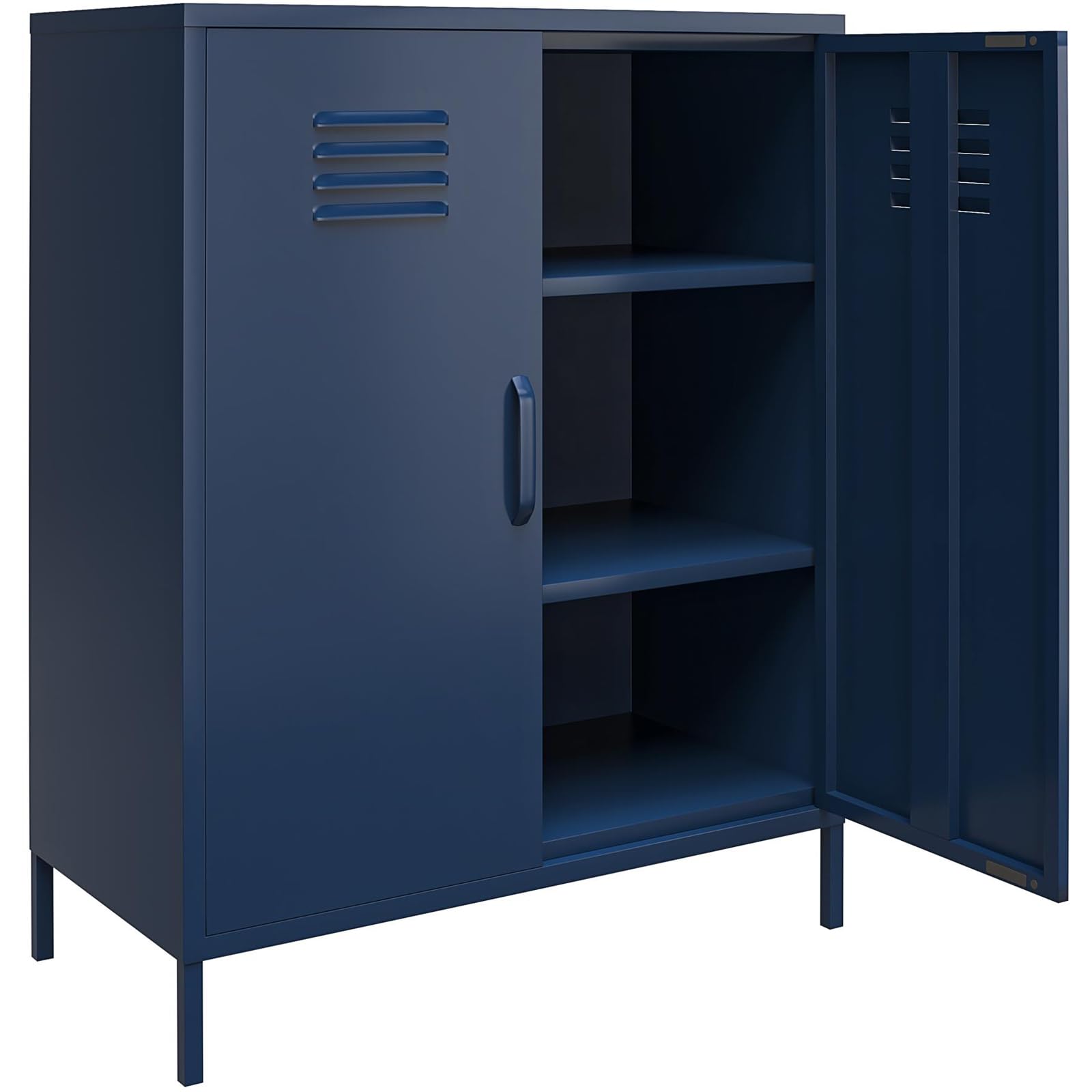 DHP Furniture Bradford Metallschrank Marineblau, 79 x 39 x 100 cm, Aufbewahrungsschrank mit 2 Türen und 3 Regalböden, Spindschrank aus Metall für Büro, Wohnzimmer, Flur und Home Office