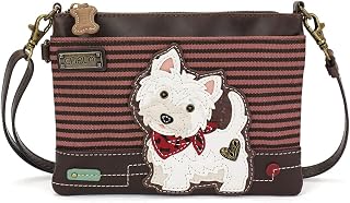 Chala Westie Highlander Terrier Mini Cross-body Phone Purse with Adjustable Straps- Burdgury Stripe (Westie)