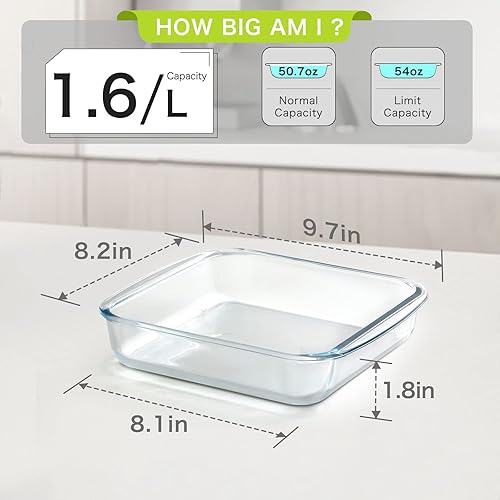 Miniatura 2 de NUTRIUPS Plato de horno de vidrio cuadrado de 1.7QT, bandeja para hornear cuadrada de 8.2 x 8.2 pulgadas, plato de hornear de vidrio para horno