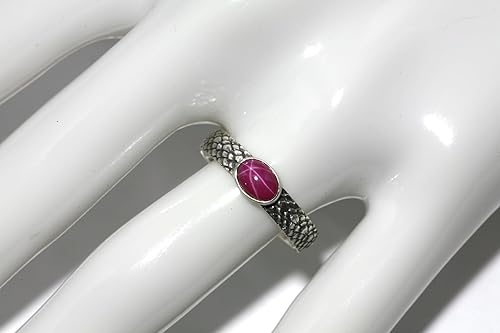 Miniatura 2 de Salish Sea Inspirations Created Pink Star Ruby Ring Dragon Scale Pattern Vintage Silver