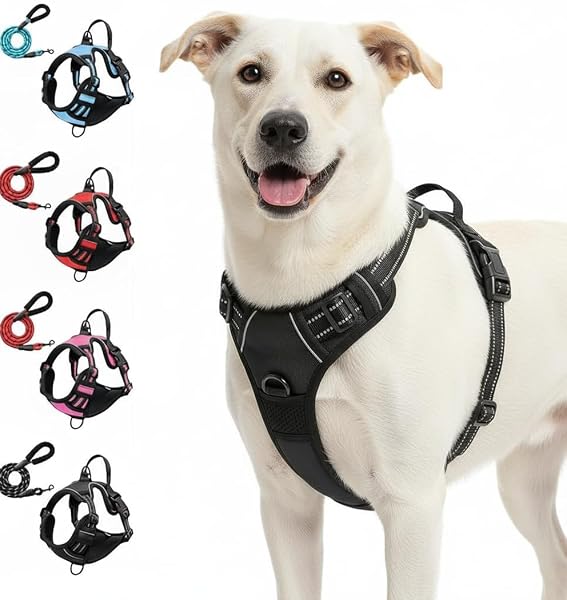 Anti-Zieh-Geschirr, Anti-Pull Dog Harness with Chest Clip Front and Back Clip, Anti-Zieh Hundegeschirr mit Step-in Design, Atmungsaktiv & Gepolstert, Für Hunde jeder Größe (Schwarz, L) - 1